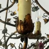 Brass chandelier and porcelain flowers