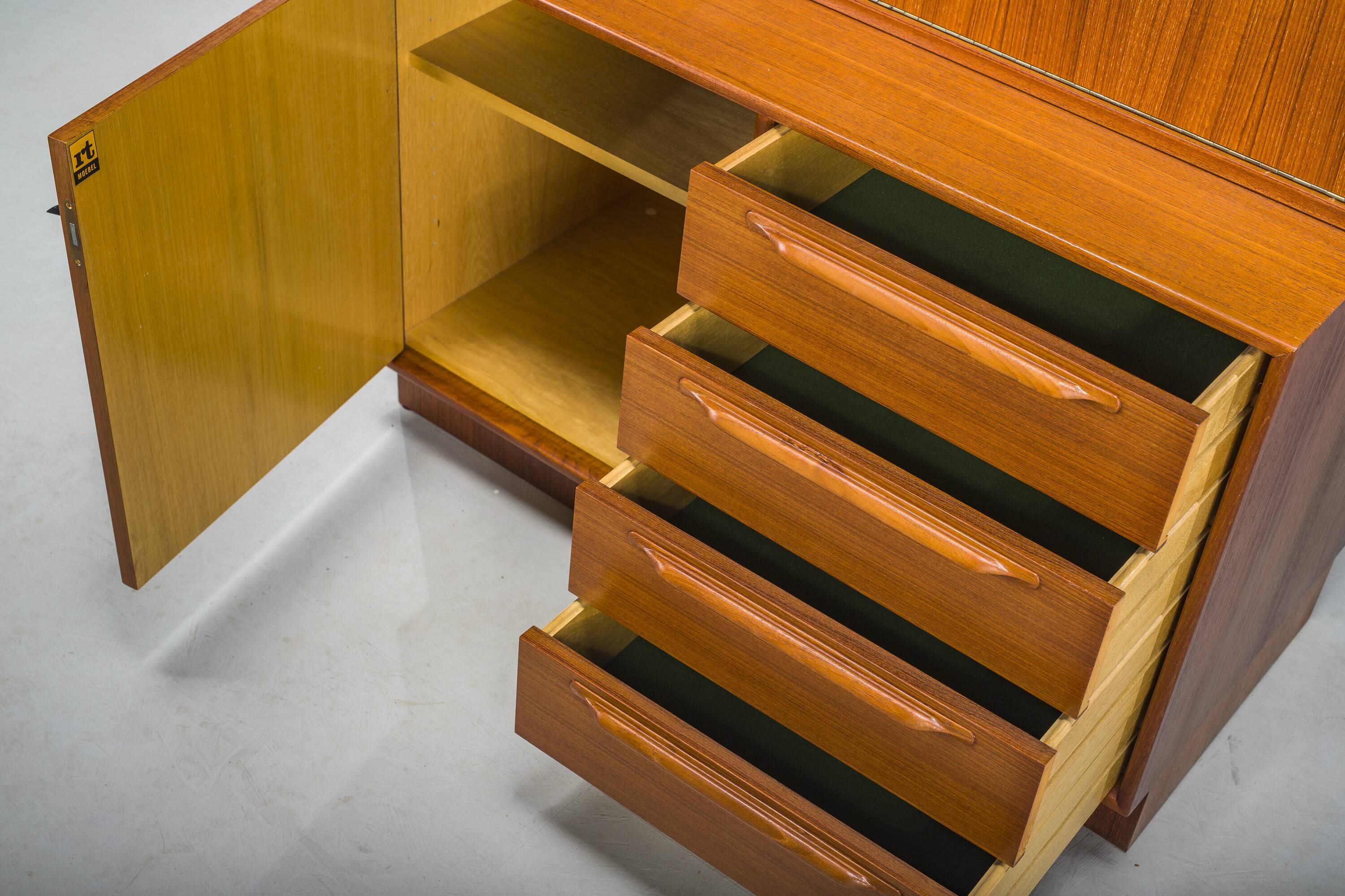 Large Vintage Bookcase with Bar in Teak by Heinrich Riestenpatt, 1960s