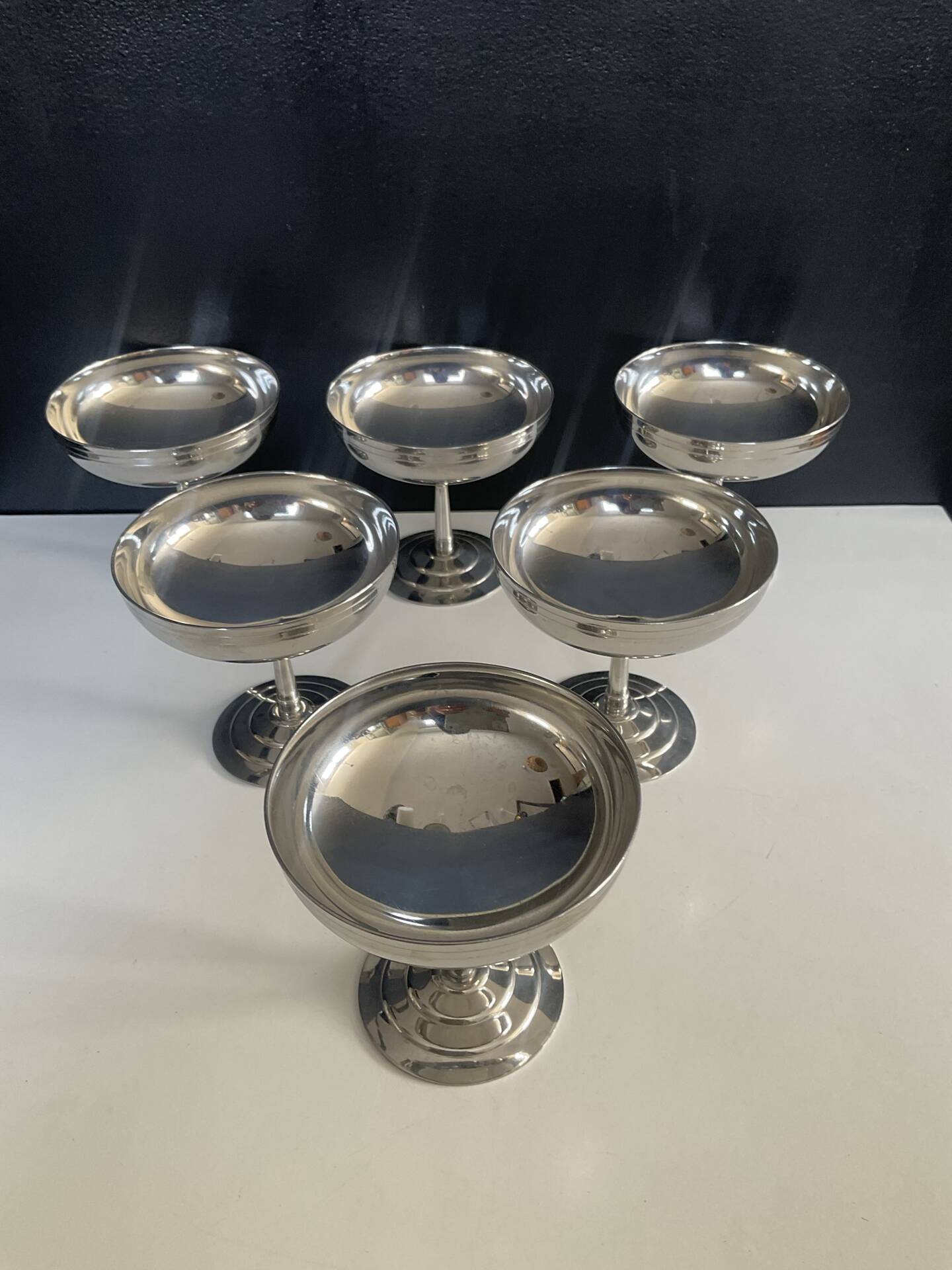 Set of 6 vintage stainless steel ice cream bowls