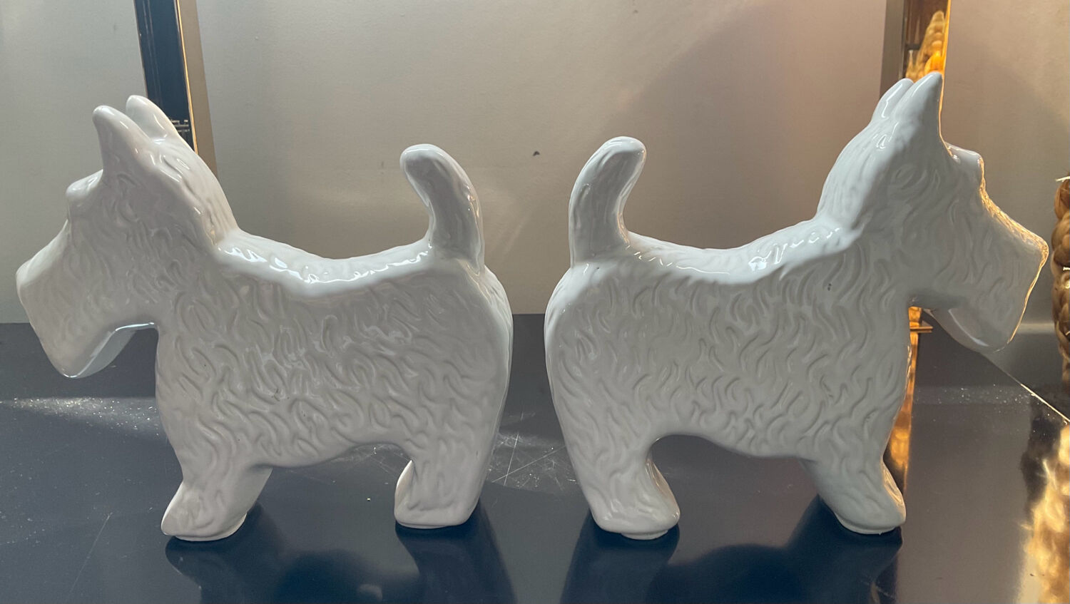 Pair of Scottish vintage bookends in glazed ceramic
