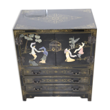Black lacquered Chinese buffet with stone and ivory figures
