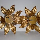 Pair of Florentine Wall Lamps / Ceiling Lights Golden Metal Leaves
