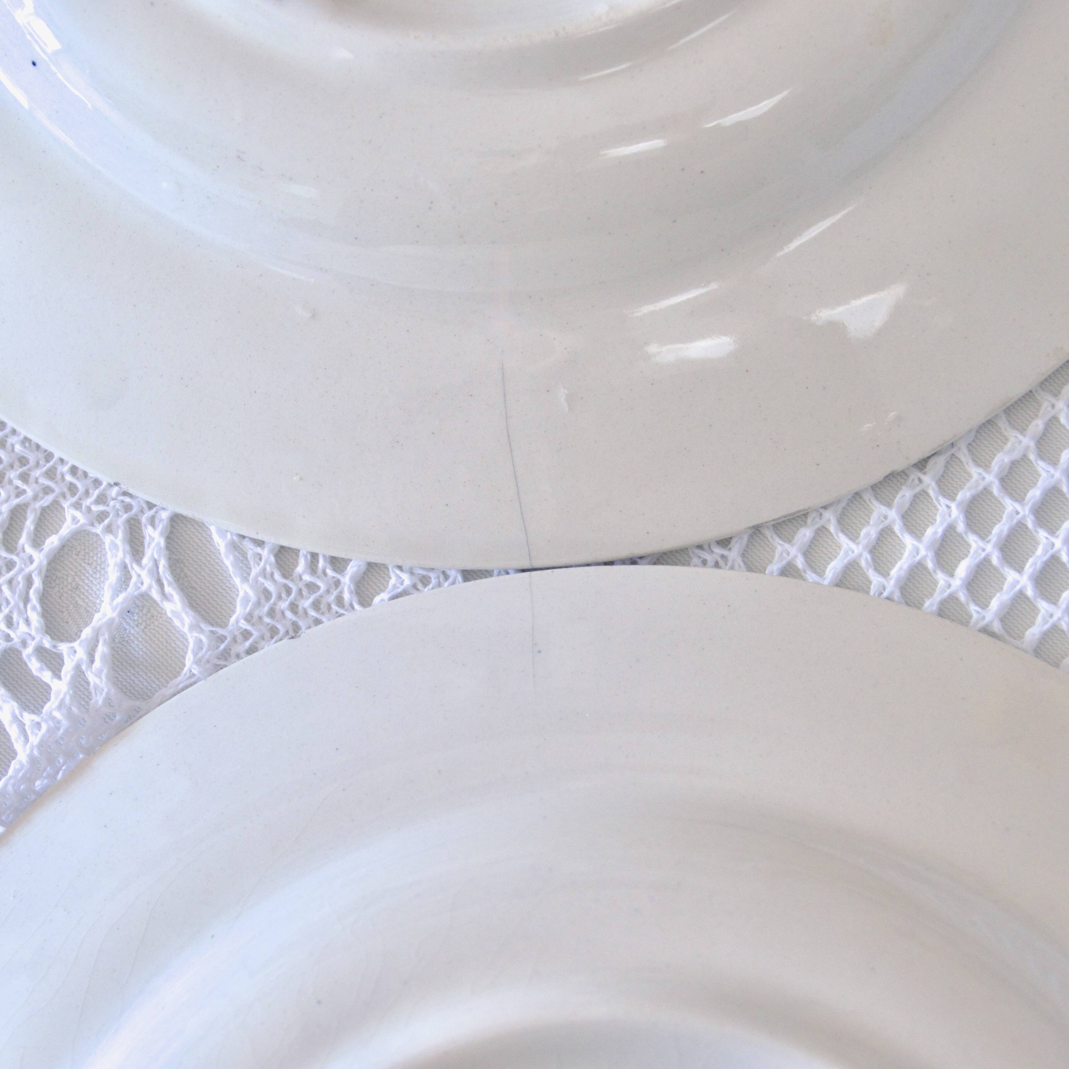 9 antique ironstone plates signed Longchamp "Marcel"