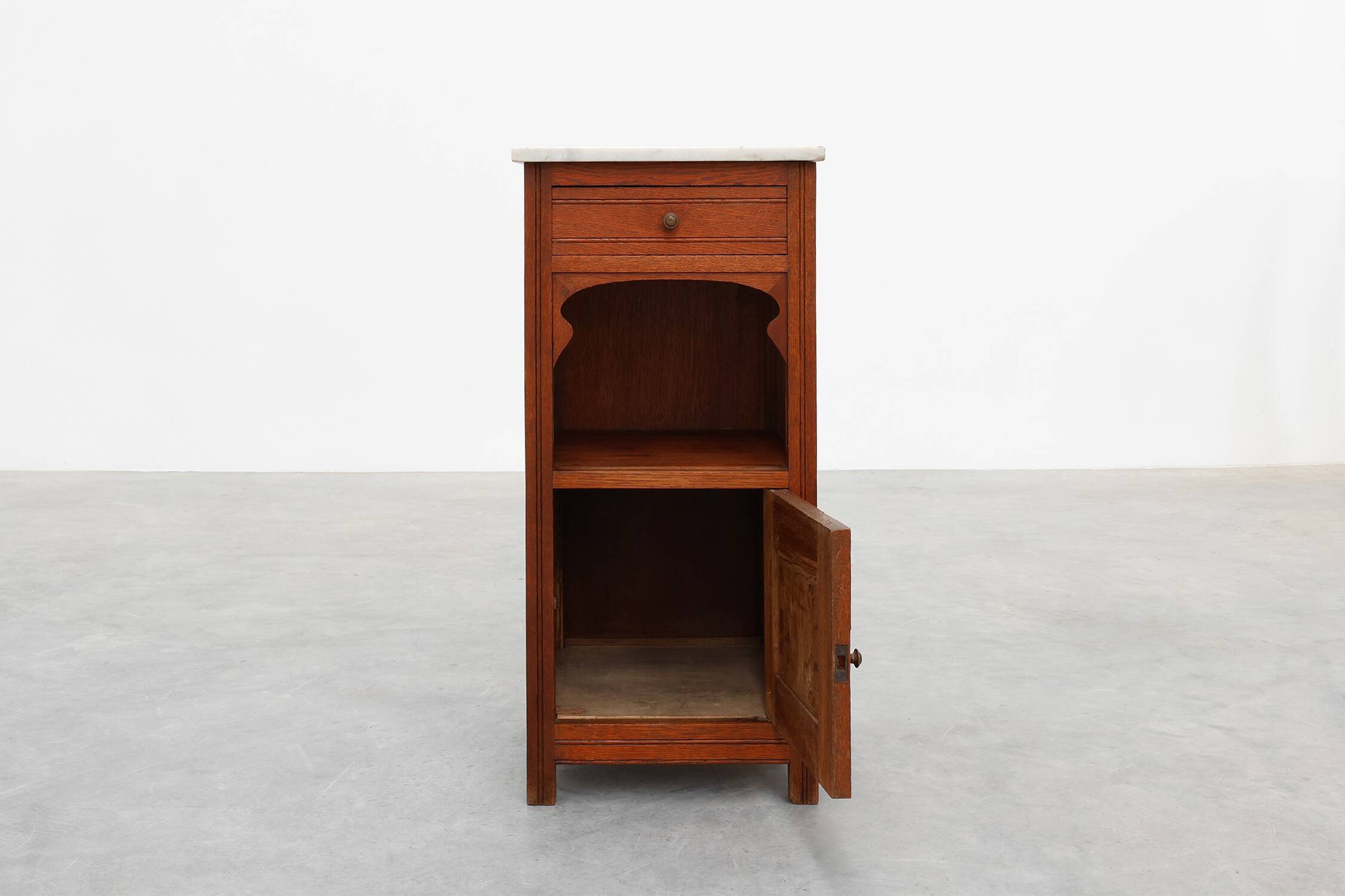 French Art Deco Wood & Grey Marble Top Nightstand, 1920s