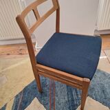 Set of Danish oak dining chairs with petrol blue covers, 1960s