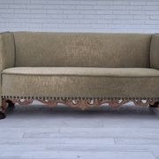Canapé courbé danois des années 1950, mobilier en velours, bois de chêne.