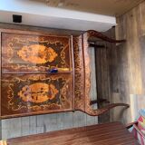 Vintage Italian brown wooden cocktail bar cabinet with inlaid marquetry from the 1950s.