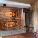 Vintage Italian brown wooden cocktail bar cabinet with inlaid marquetry from the 1950s.