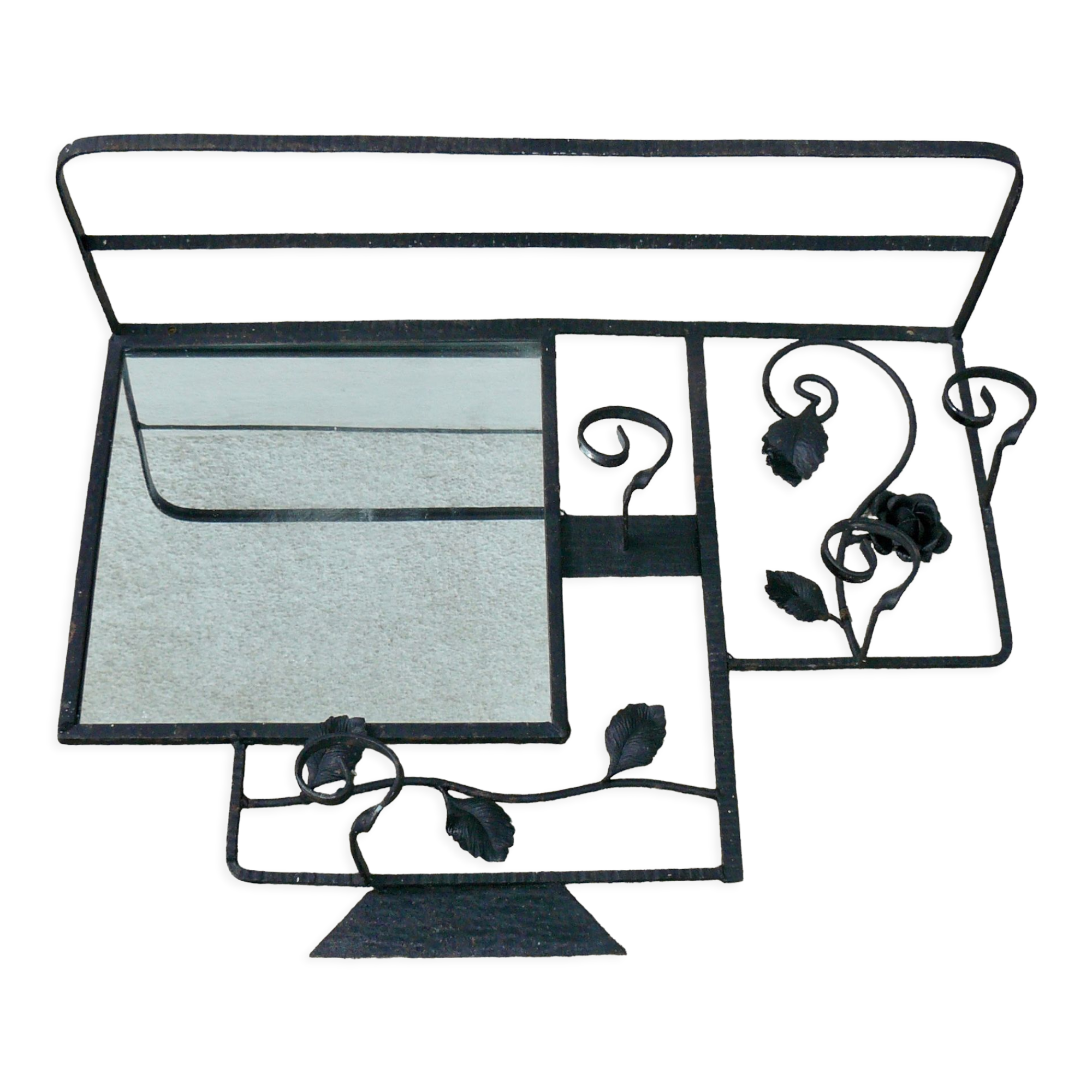 Art Deco wrought iron coat rack and mirror