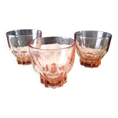 3 pink glass table glasses from the 1950s