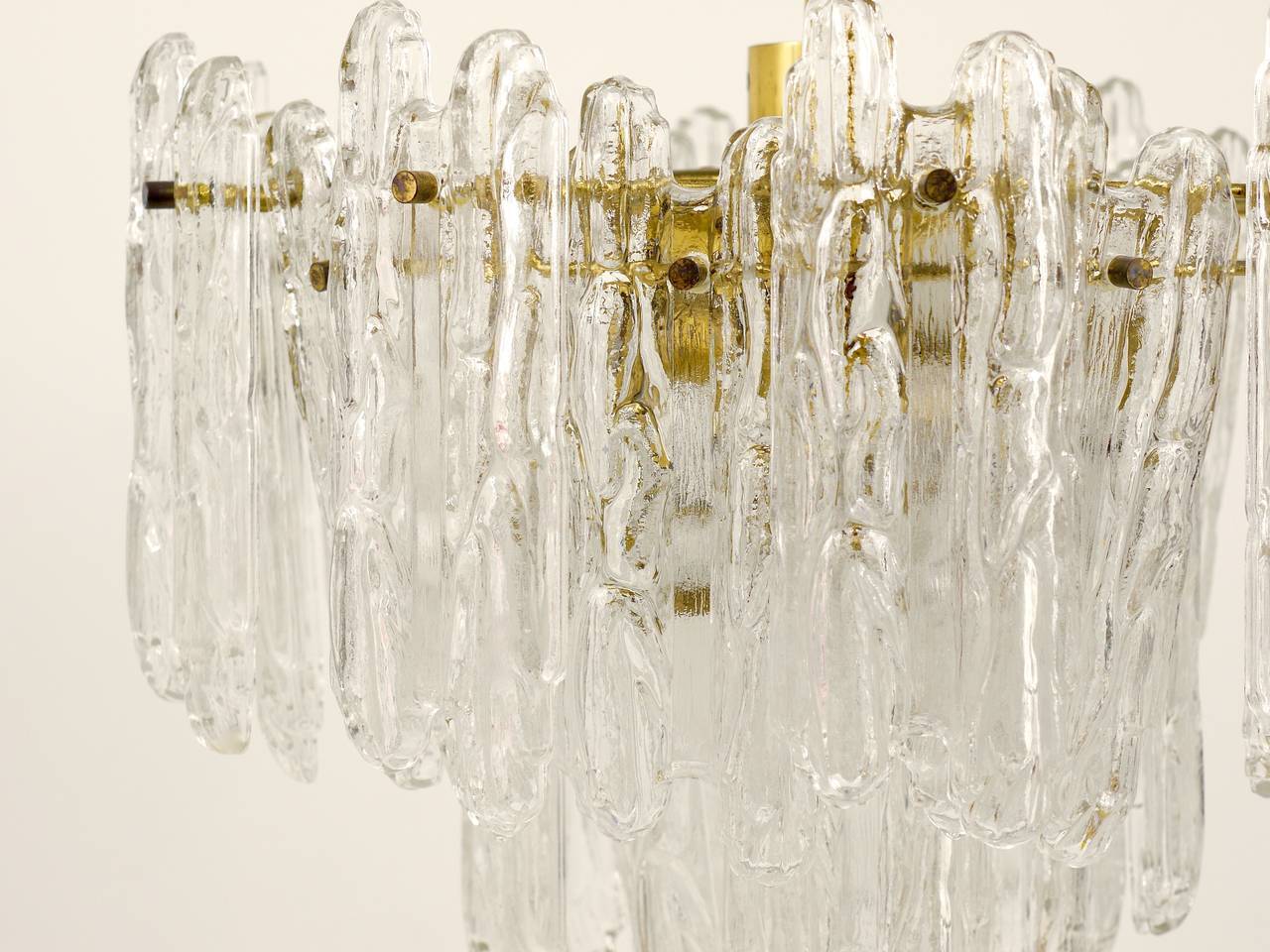 Frosted glass and brass chandelier by Kinkeldey, Germany, 1960s.