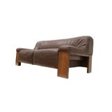 Brutalist 2-seater leather sofa – brown leather with wenge wood frame