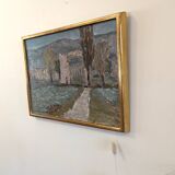 Mid-Century Modern Swedish "Italian Valley" Vintage 1967 Oil Painting, Framed