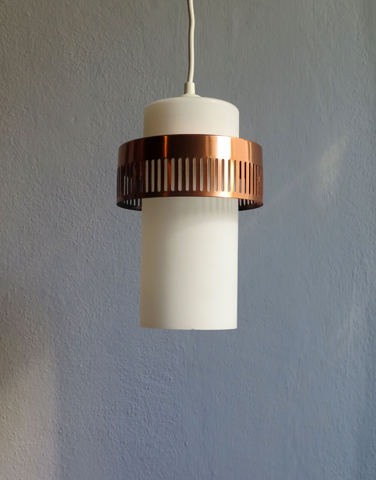 Opaline glass suspension lamp and copper metal ring, 1960s, 2 available