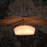 Rattan and Pink Linen Flower Pendant Light and Vintage Clichy Glass Globe