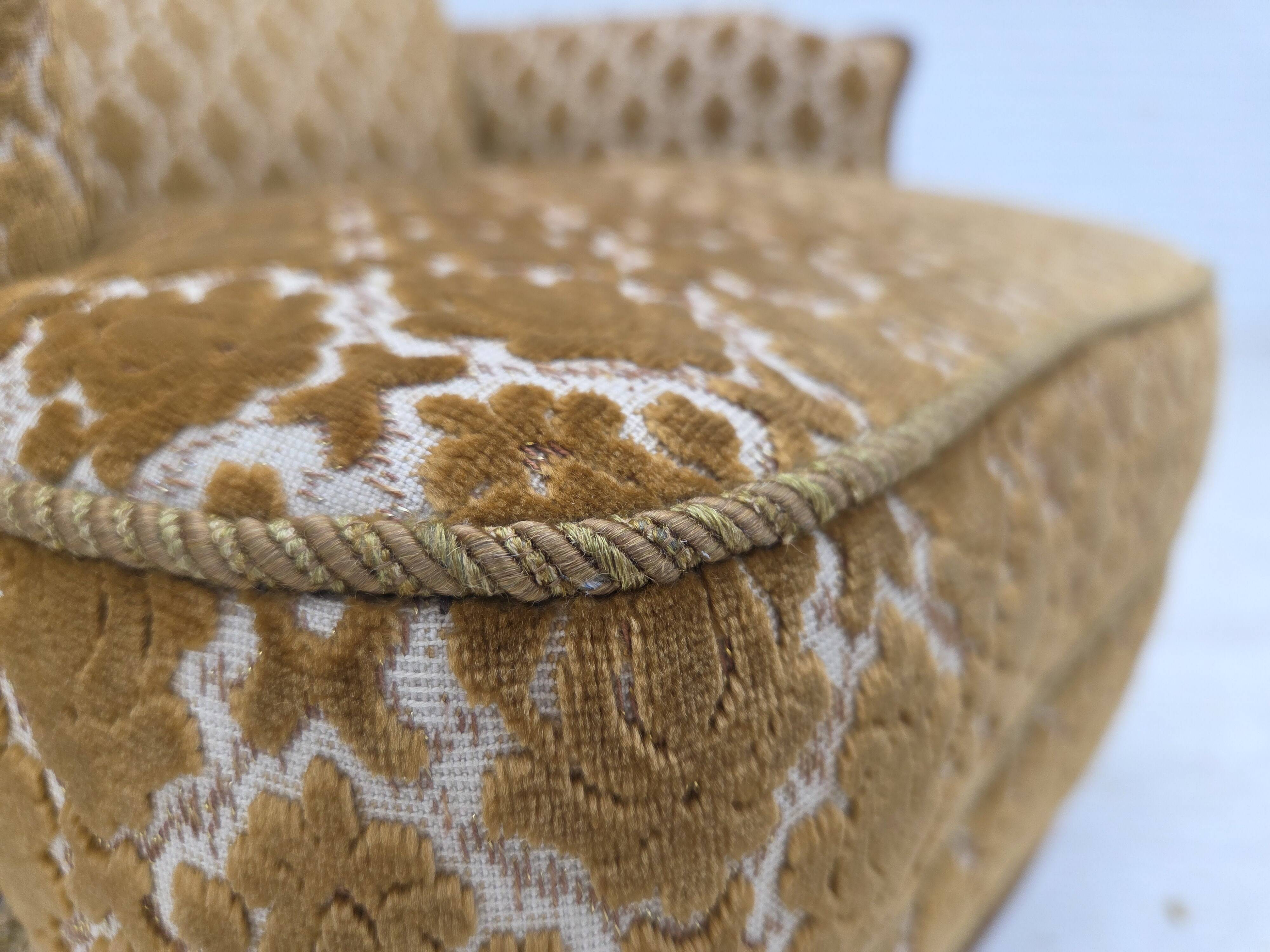 1950s, Danish relax chair, furniture velour, carved ash wood.