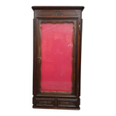 Wooden display cabinet with stained finish – red upholstered interior – 20th century