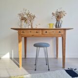 Old farmhouse table in raw wood - 2 drawers