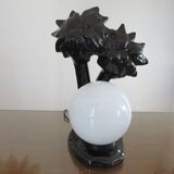 Black ceramic "palm" lamp and white opaline ball 70/80