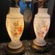 Paire de lampes en opaline blanche à décor floral