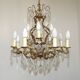 Lustre Cage 12 Lights Art Nouveau Bronze Glass and Crystal 5226