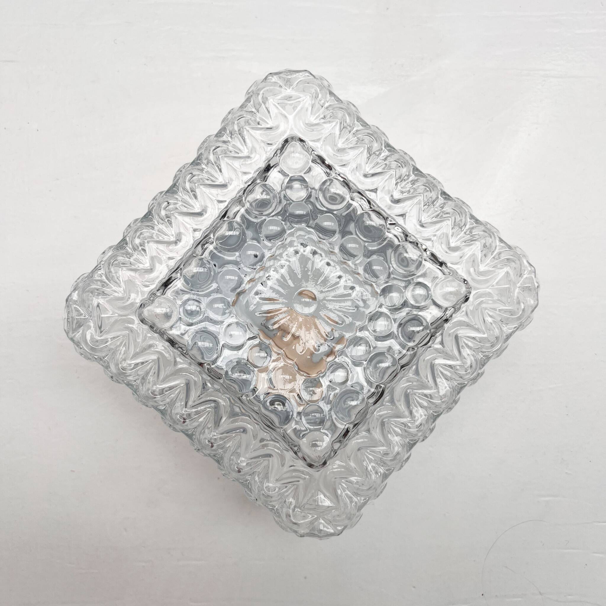 Set of 3 ice glass ceiling lamps, 1970s