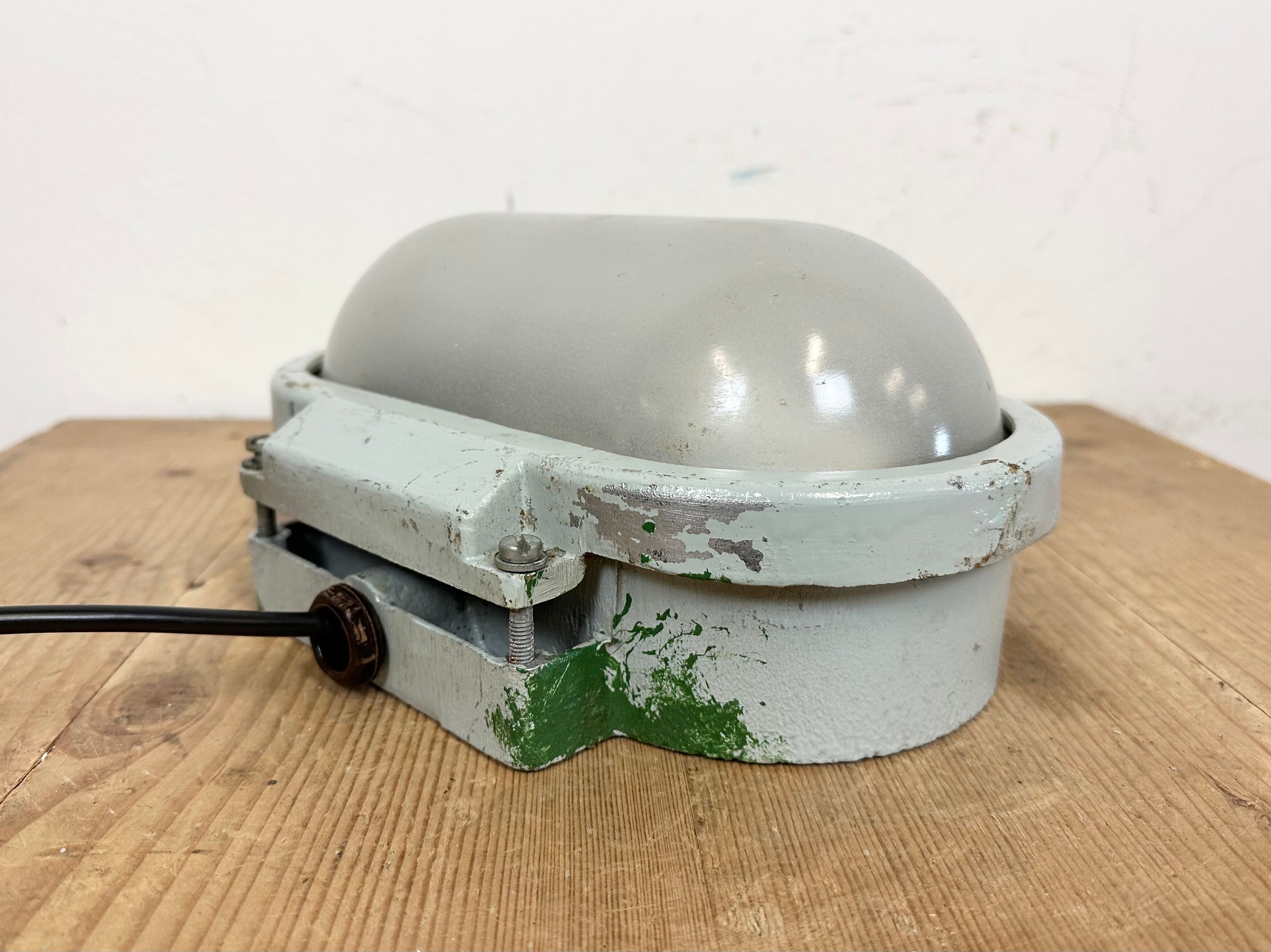 Industrial Cast Aluminium Wall Light with Milk Glass from Elektrosvit, 1970s