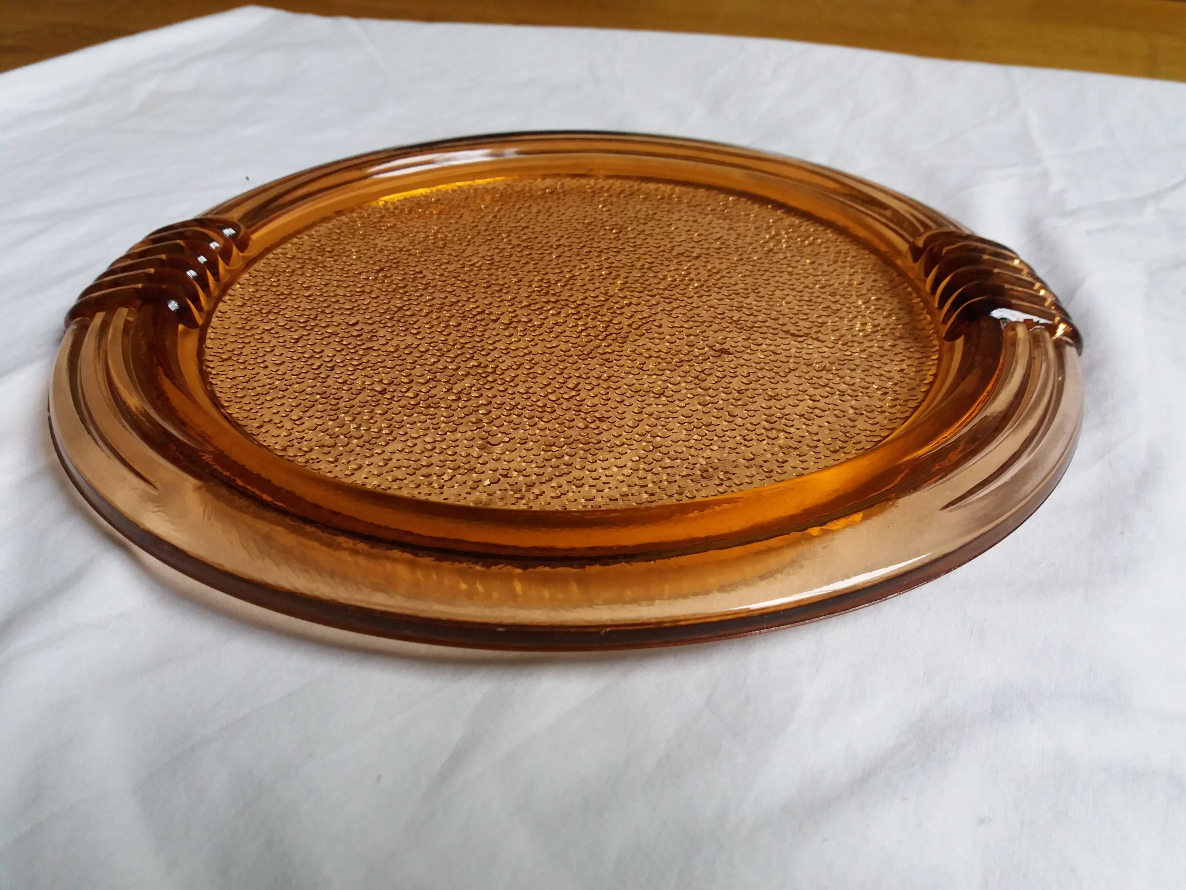 salmon-colored rosaline glass tray or dish