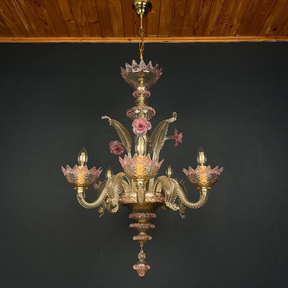 Murano glass lustre, pink and transparent, Italy, 1980s