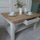 Coffee table made from a vintage table, pearl gray patina, wooden top.