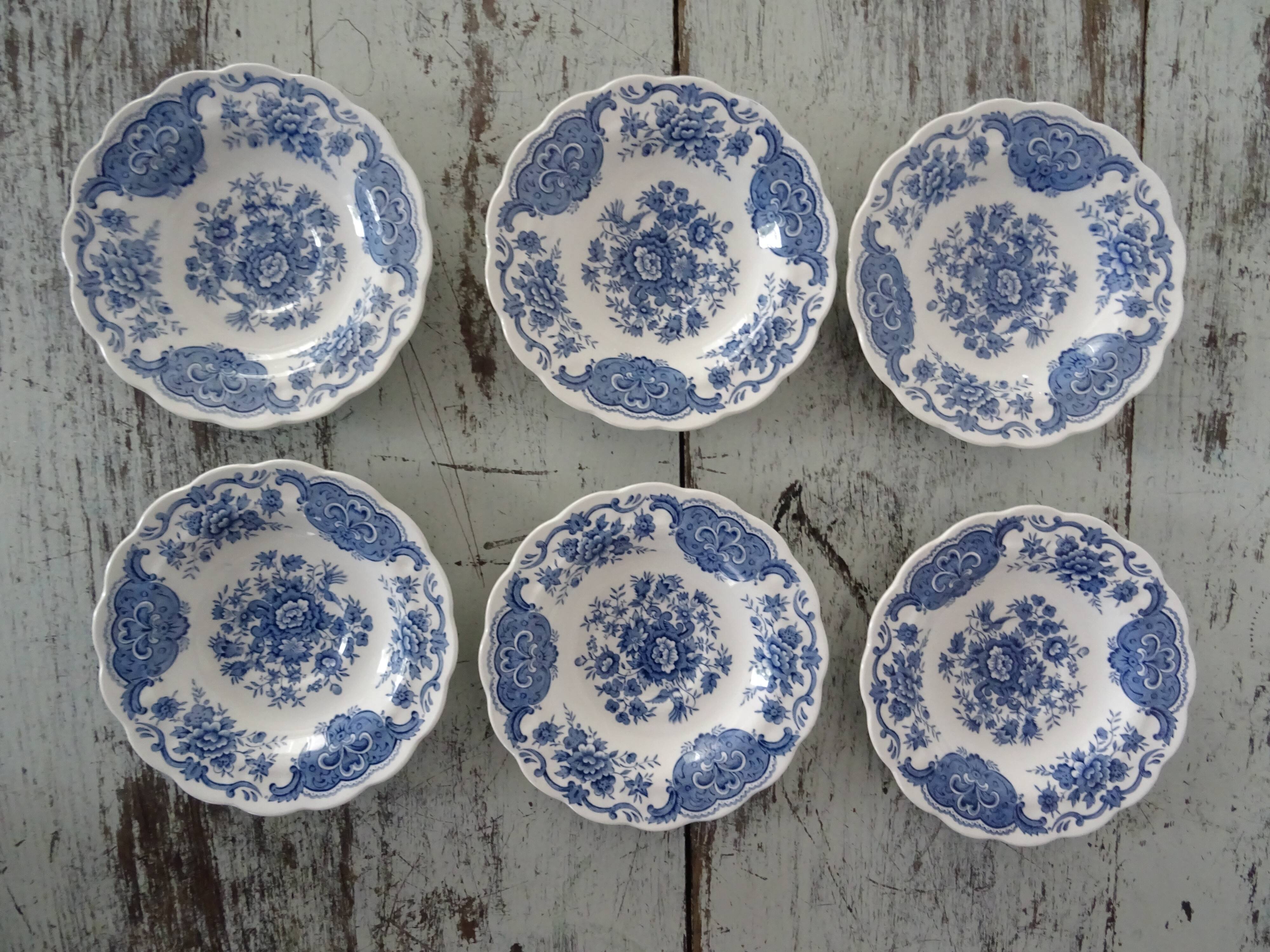 6 cups ridgway staffordshire windsor flowers blue