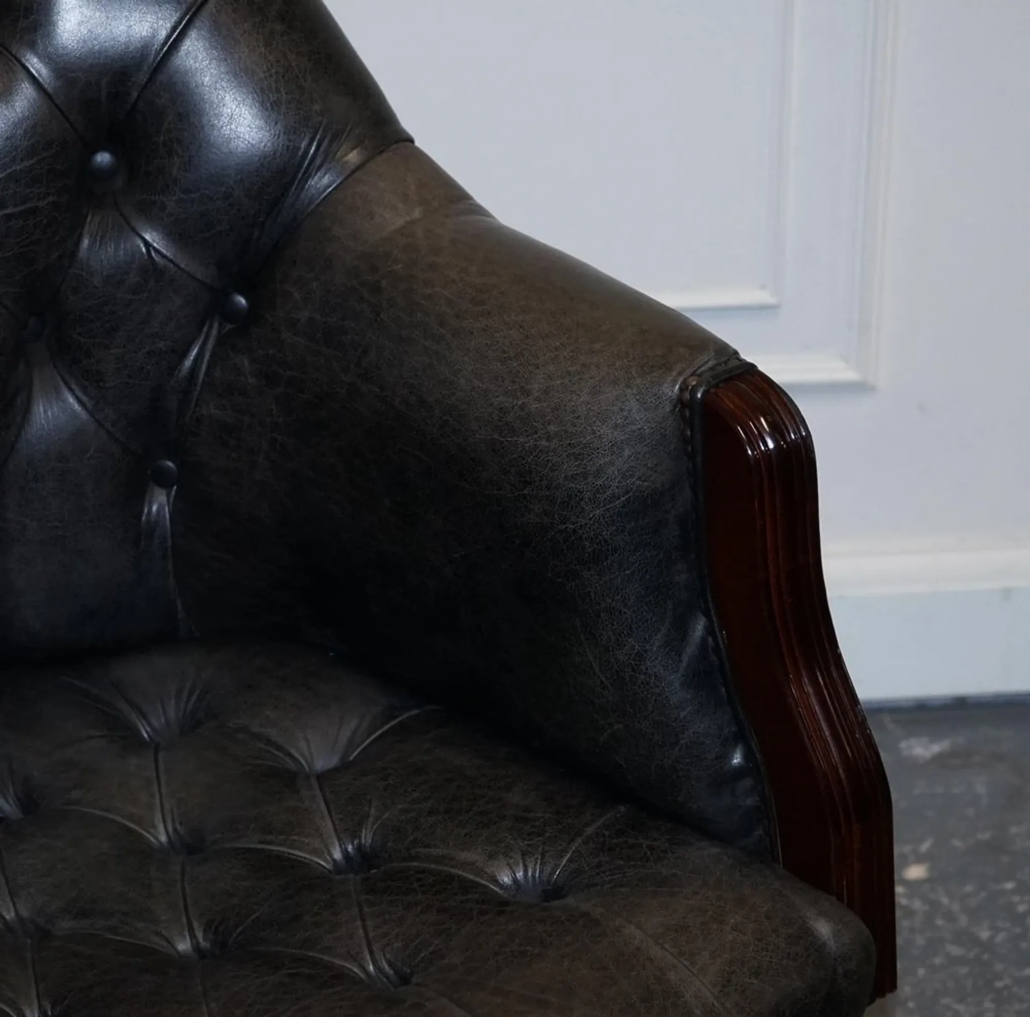 Vintage Chesterfield Chair in Dark Grey Leather
