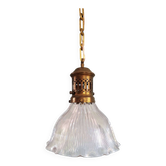 Large Holophane pendant light in clear ribbed glass, 1920-30.