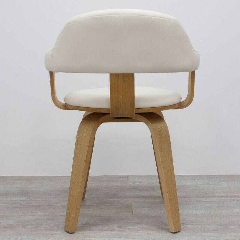 Opjet swivel chair in white faux leather and wood