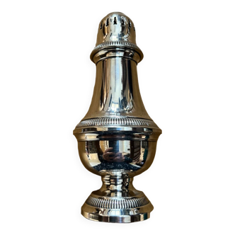Baluster-shaped sprinkler with gadroons in silver-plated metal with 2 punches
