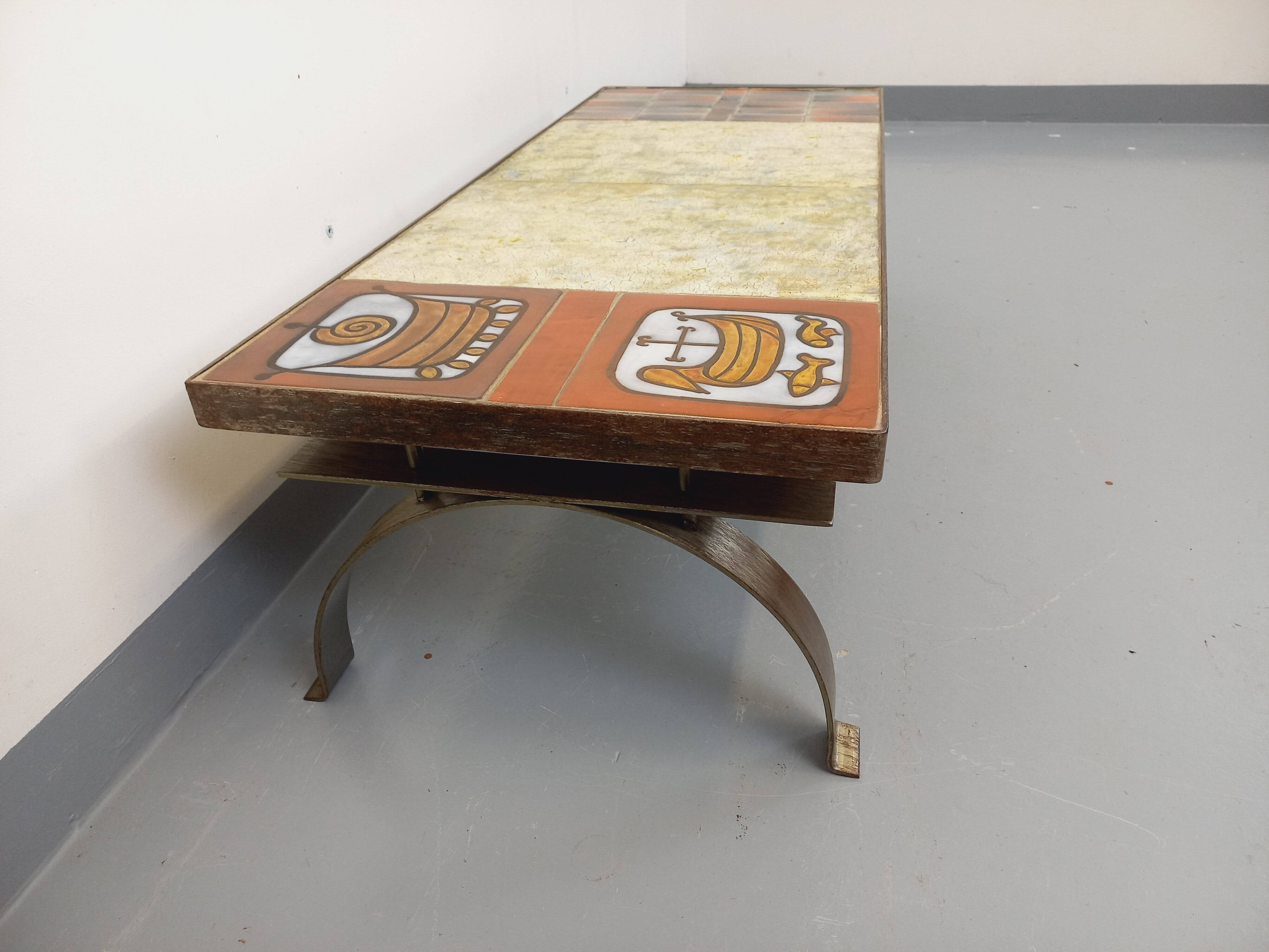 Vintage ceramic coffee table by Jean Gregorieff for Roche Bobois