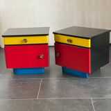 Pair of colorful massive teak night stands