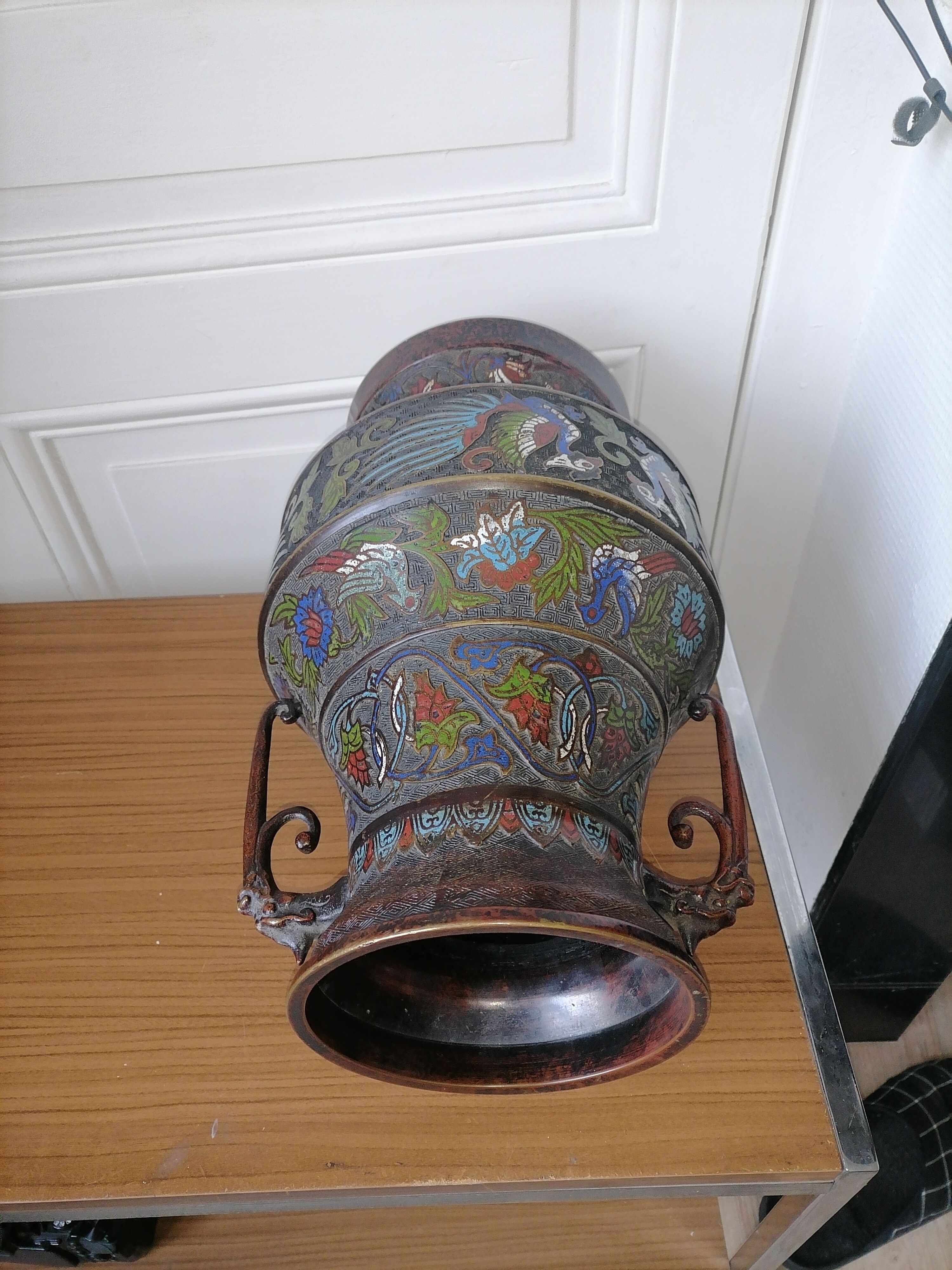 Japanese vase in bronze emaux partitioned 40cm meiji era