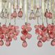 Chandelier pampilles, white and pink drops in clusters.