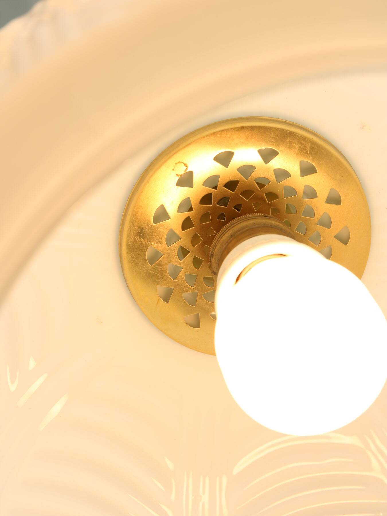 intricate Mid-Century Italian Brass and Opaline Pendant Lamp, 1950s