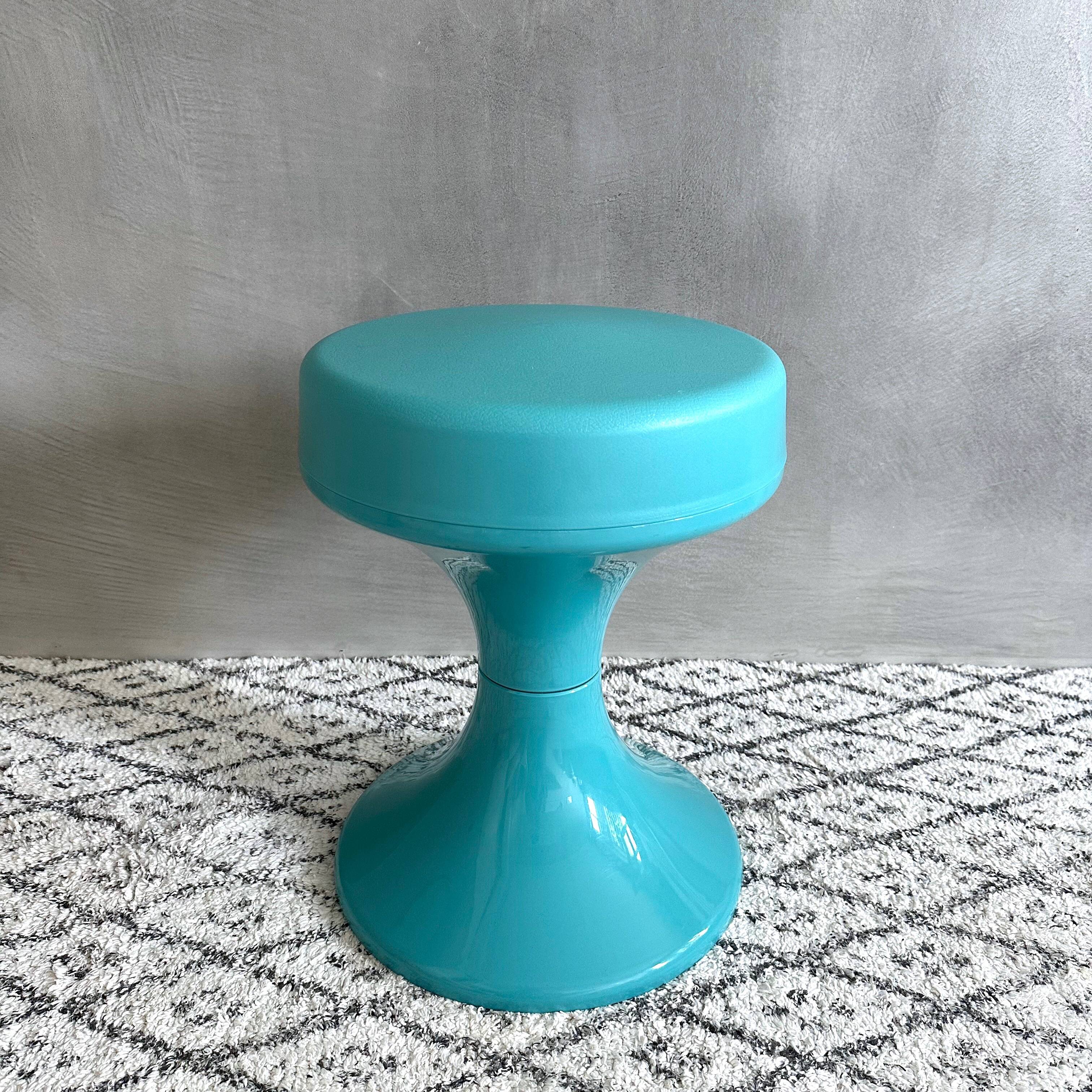 70s stool turquoise, tulip stool plastic, side table, mid-century interior