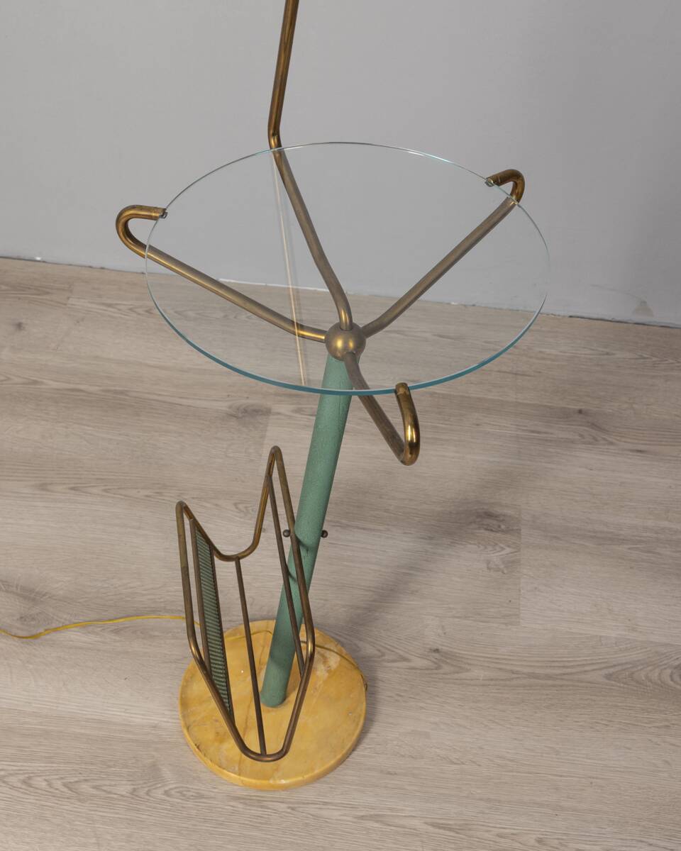 Vintage 1950s coffee table with lamp and magazine rack Italian design