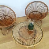 Lot of two armchairs shells and matching table 60s