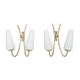 Pair of brass wall sconces and double tube in white opaline 1960