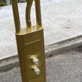 Vintage Italian design gold halogen floor lamp with double spotlight dome.