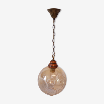 Suspension boule vintage en verre fumé années 60/70