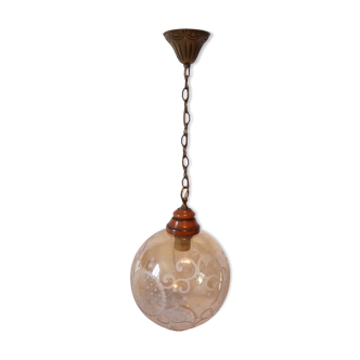 Suspension boule vintage en verre fumé années 60/70