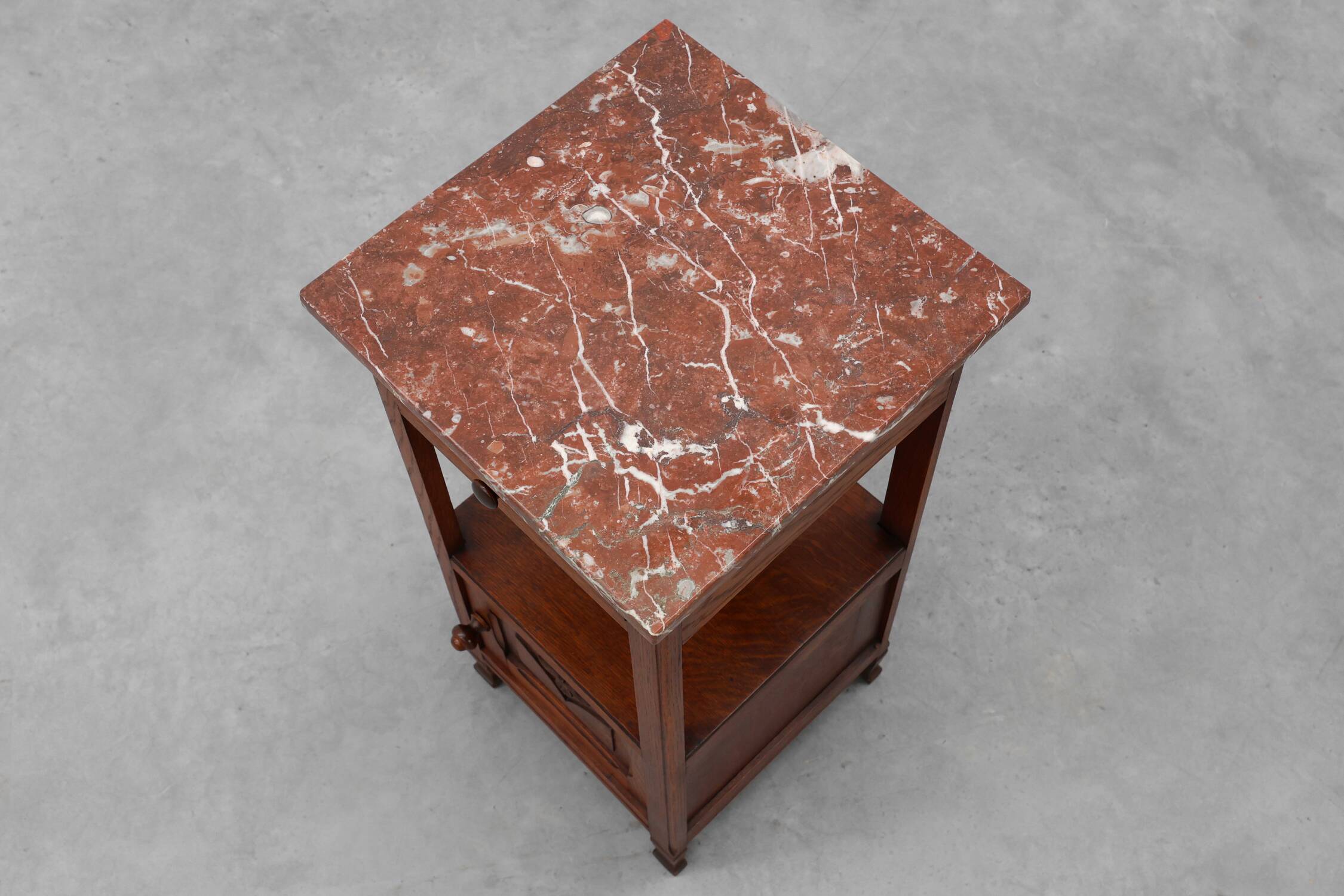 Art Deco Wood and Terracotta Marble Top Nightstand, France 1920s