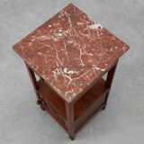 Art Deco Wood and Terracotta Marble Top Nightstand, France 1920s