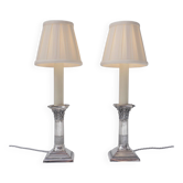 Paire antique de lampes de table en argent corinthien, William Hutton, années 1900, Royaume-Uni